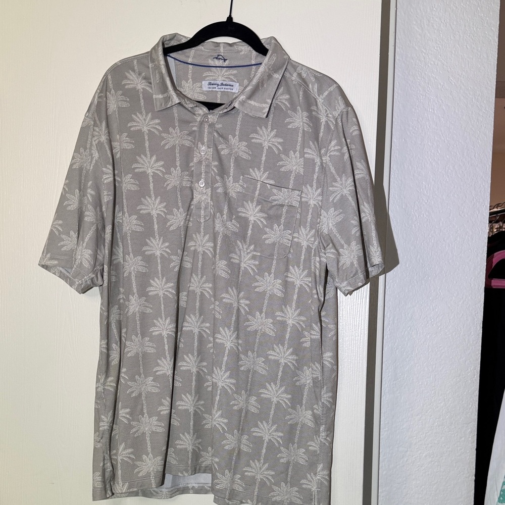 Tommy Bahama Tan Palm Print Polo Shirt size XXL